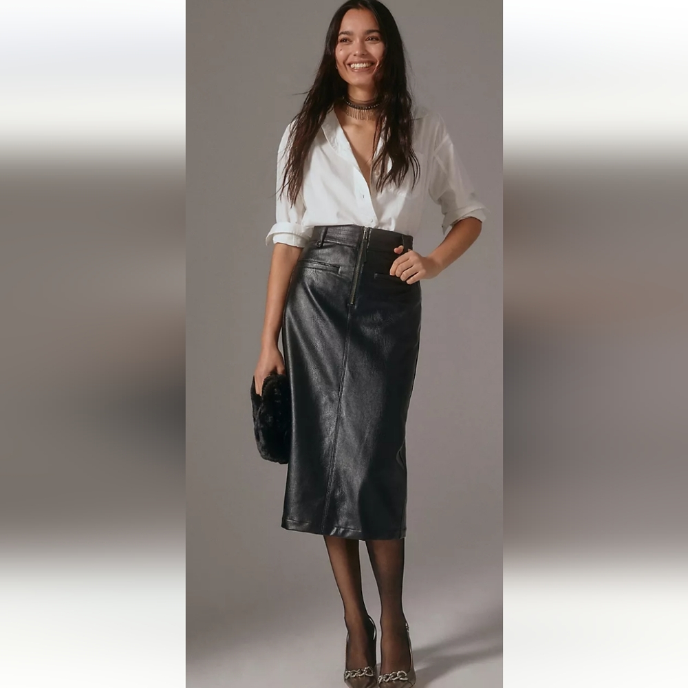 New Anthropologie Pilcro Faux Leather Moto Midi Skirt